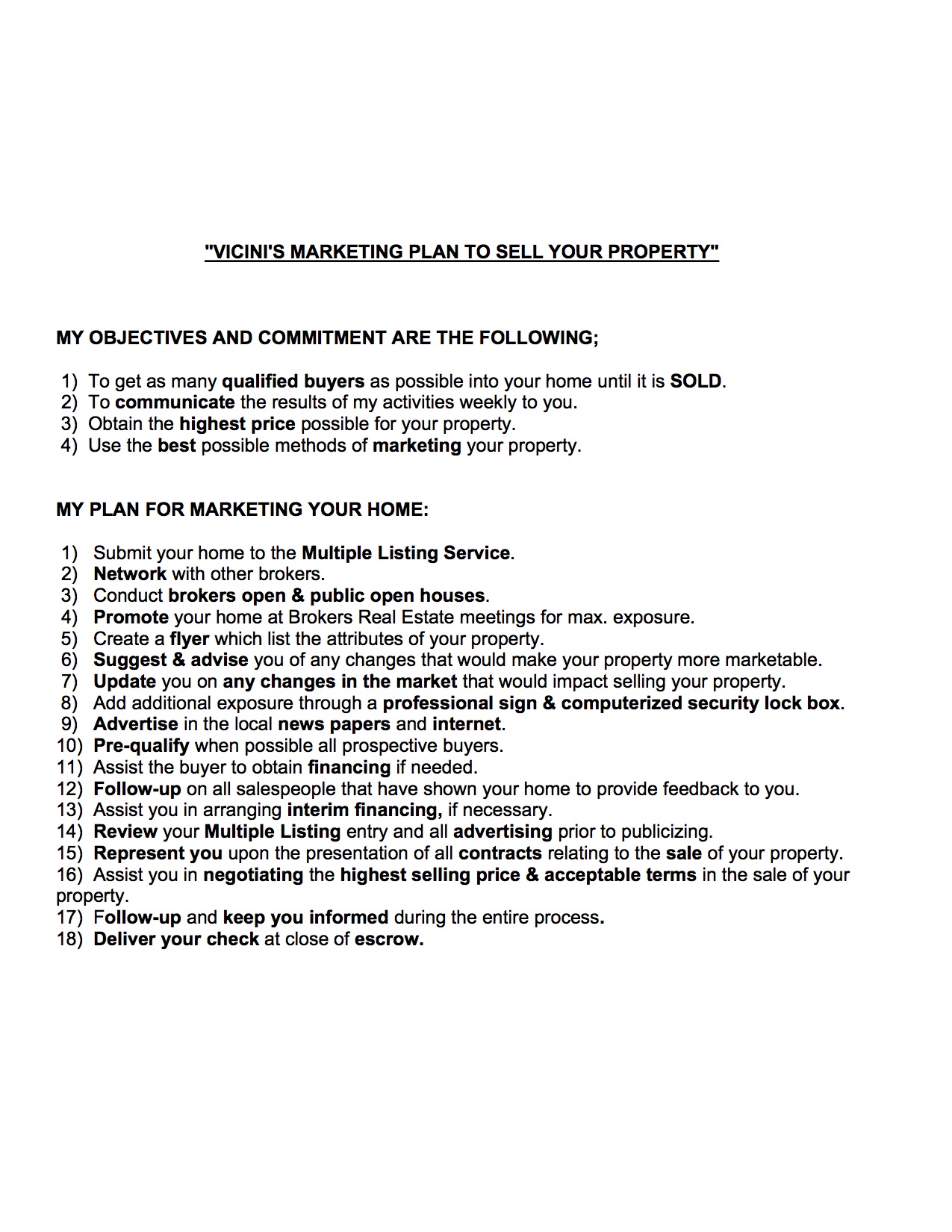 Vicini's Marketing Plan to Sell your property modified